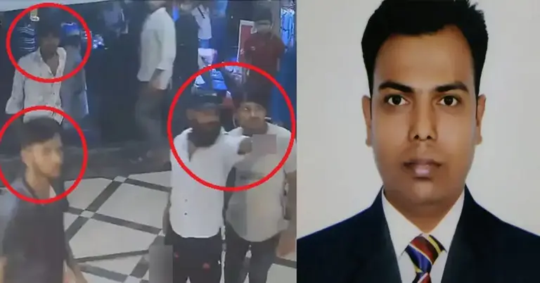 অস্ত্র নিয়ে দাঁড়িয়ে আছে কয়েকজন সন্ত্রাসী, পাশে নিহত সাংবাদিক তুহিন